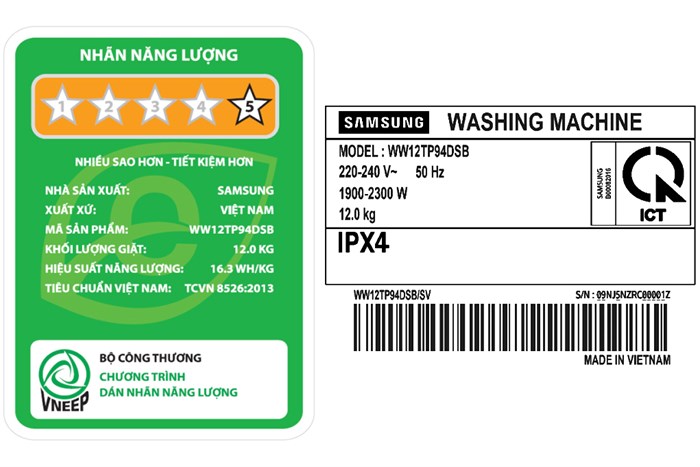 Máy giặt Samsung AI AddWash Inverter 12kg WW12TP94DSB/SV Màu Đen