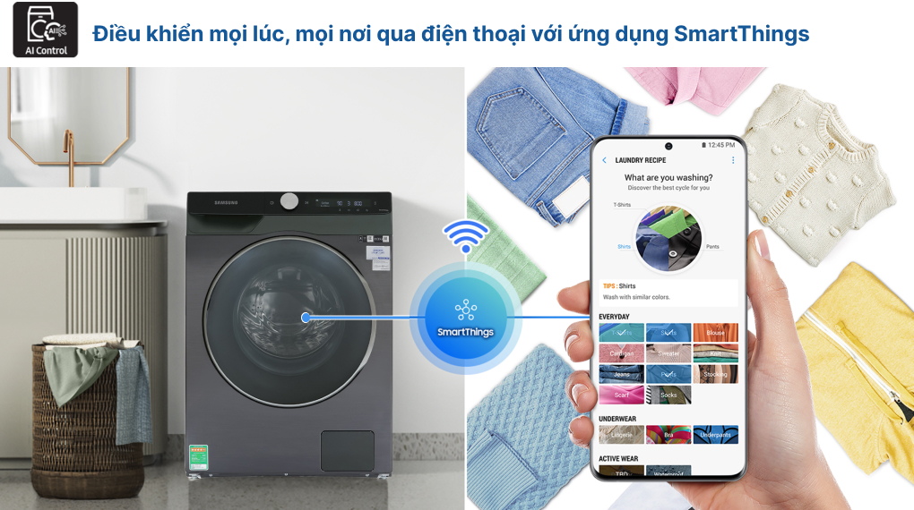 Máy giặt Samsung Inverter 10 kg WW10TP44DSB/SV - Điều khiển từ xa qua ứng dụng SmartThing