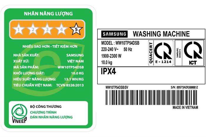 Máy giặt Samsung Inverter 10 Kg WW10TP54DSB/SV Màu Đen