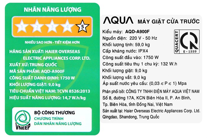 Máy giặt Aqua Inverter 9.0 KG AQD-A900F S Màu Bạc