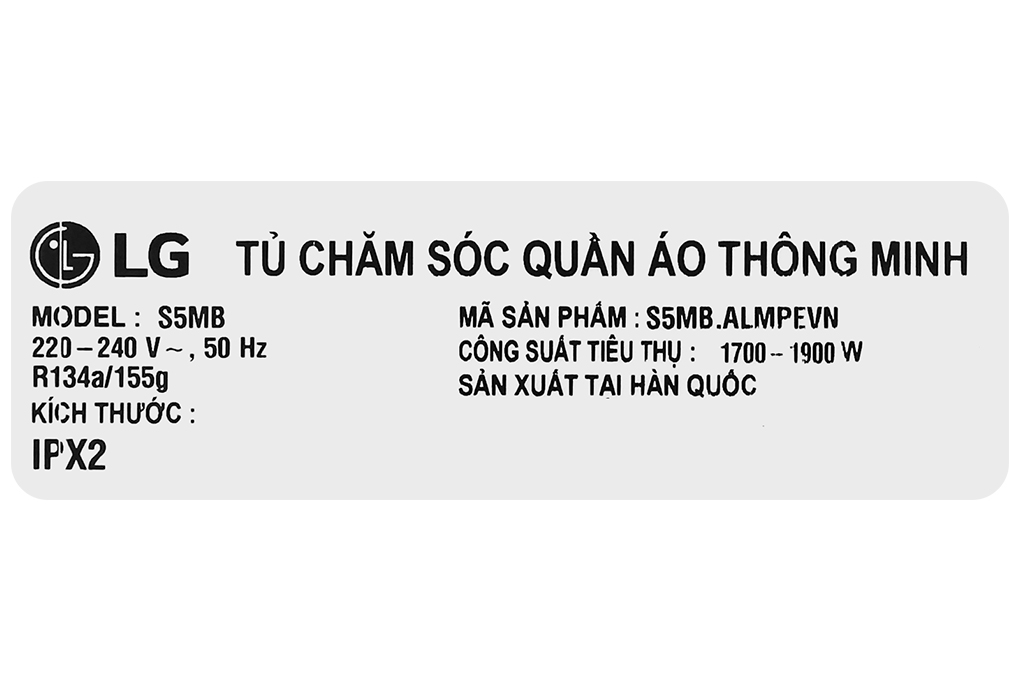Tủ chăm sóc quần áo thông minh LG Styler Inverter 5 móc S5MB Màu Chrome