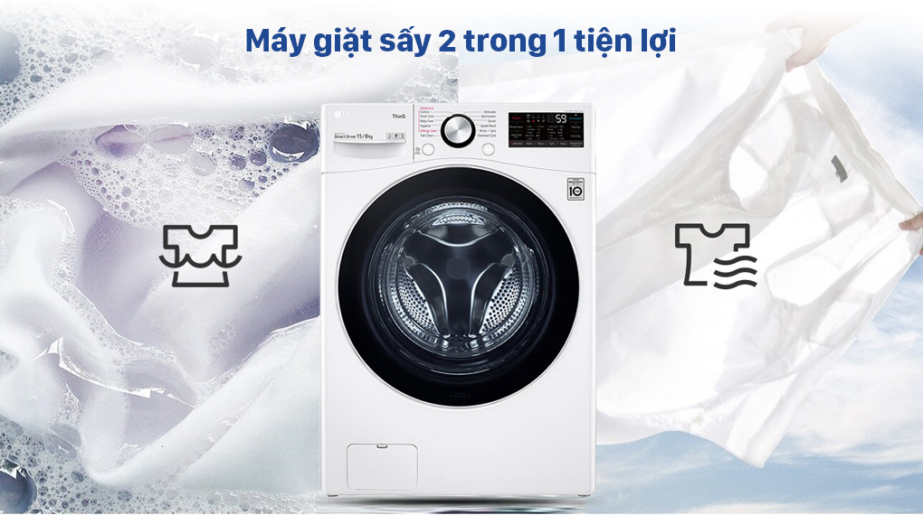 Máy giặt sấy LG Inverter 15 Kg F2515RTGW-Tích hợp giặt và sấy tiện lợi, phù hợp ở những khu vực nắng mưa bất thường