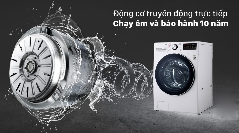 Máy giặt sấy LG Inverter 15 Kg F2515RTGW-Động cơ truyền động trực tiếp giảm thiểu độ ồn và bảo hành đến tận 10 năm