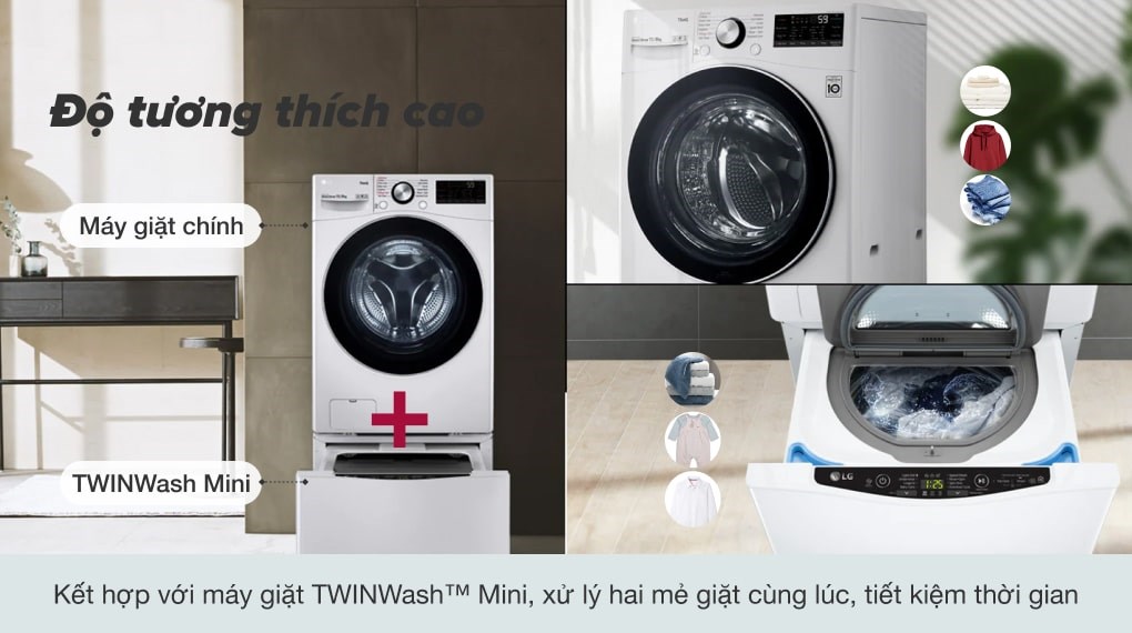 Máy giặt sấy LG AI DD Inverter giặt 15 kg - sấy 8 kg F2515RTGW