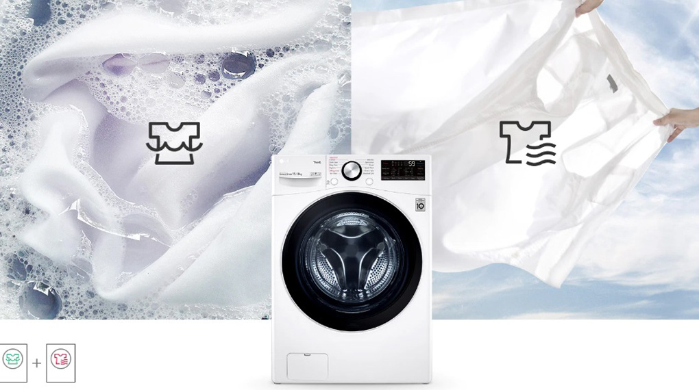 Máy giặt sấy LG Inverter 15 Kg F2515RTGW-Tích hợp giặt và sấy tiện lợi, phù hợp ở những khu vực nắng mưa bất thường