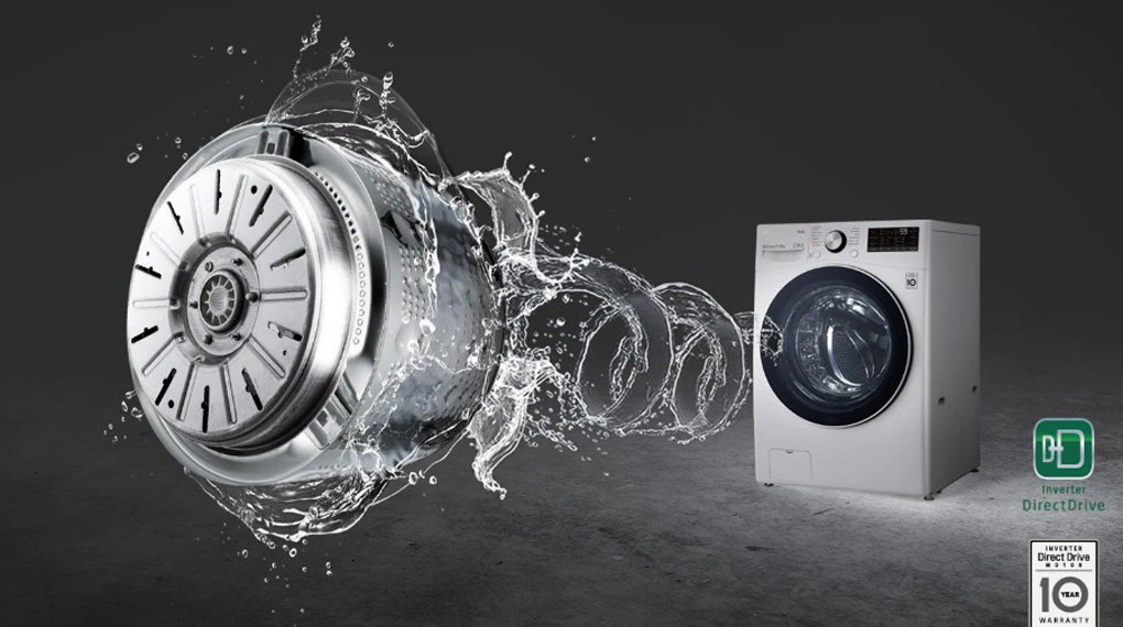 Máy giặt sấy LG Inverter 15 Kg F2515RTGW-Động cơ truyền động trực tiếp giảm thiểu độ ồn và bảo hành đến tận 10 năm