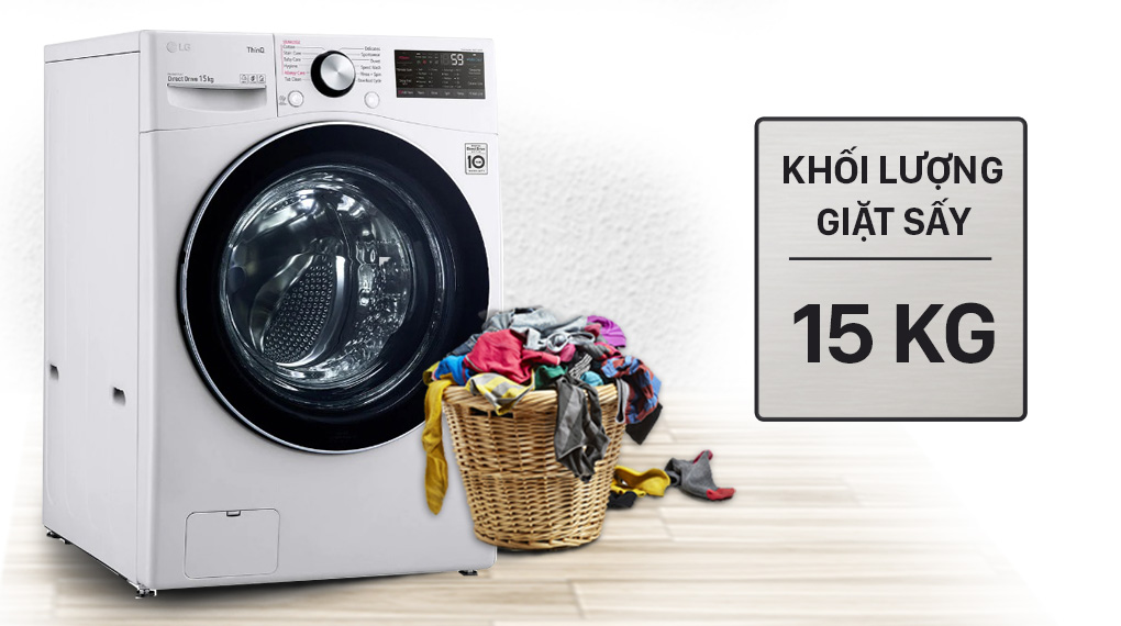 Máy giặt sấy LG Inverter 15 Kg F2515RTGW-Khối lượng giặt sấy 15kg, phù hợp gia đình trên 7 người