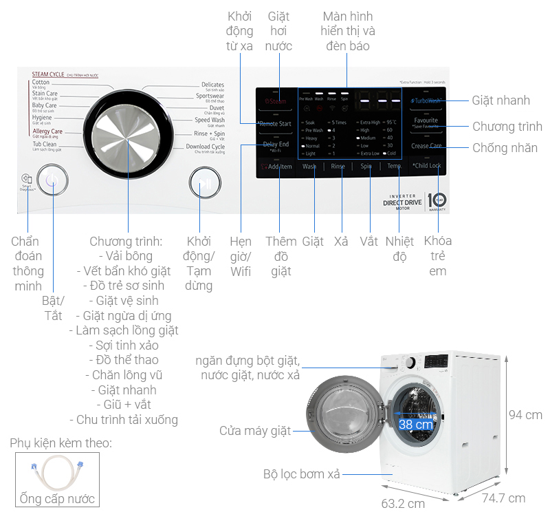 Máy giặt LG AI DD Inverter 15 Kg F2515STGW