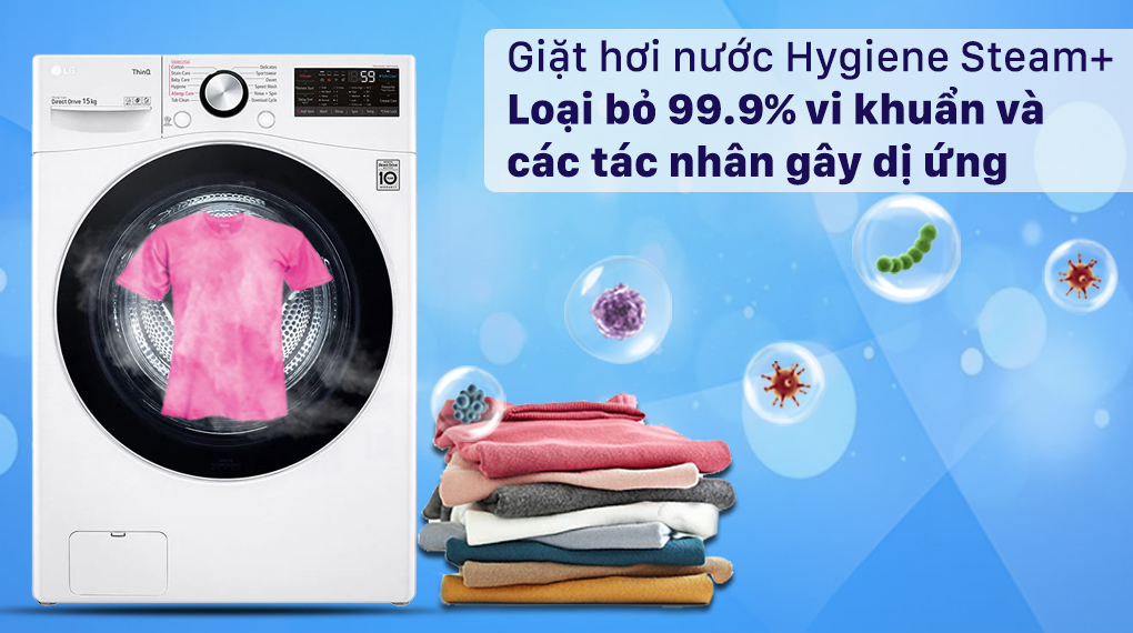 Máy giặt LG Inverter 15 Kg F2515STGW-Diệt khuẩn, phòng ngừa dị ứng với công nghệ giặt hơi nước Steam+