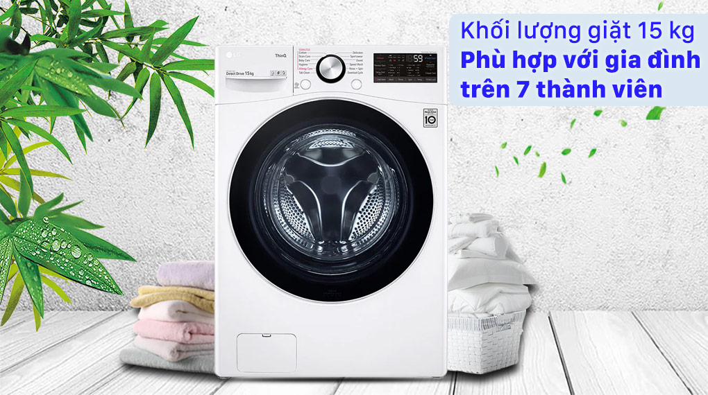 Máy giặt LG Inverter 15 Kg F2515STGW-Khối lượng giặt 15kg, phù hợp gia đình đông người (trên 7 thành viên)