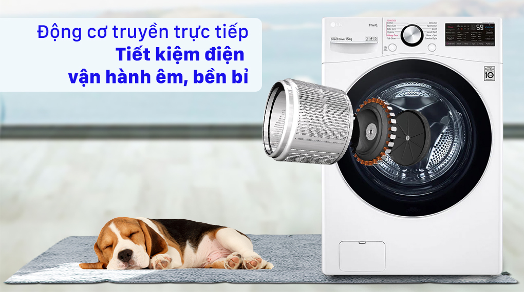 Máy giặt LG Inverter 15 Kg F2515STGW - Tiết kiệm điện, nước nhờ động cơ truyền động trực tiếp, bảo hành đến 10 năm