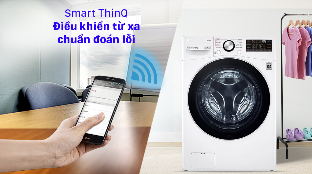 Máy giặt LG Inverter 15 Kg F2515STGW -  Smart Thinq điều khiển từ xa, chuẩn đoán lỗi