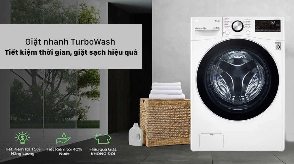 Máy giặt LG Inverter 15 Kg F2515STGW - Chế độ TurboWash tiết kiệm thời gian, giặt sạch hiệu quả