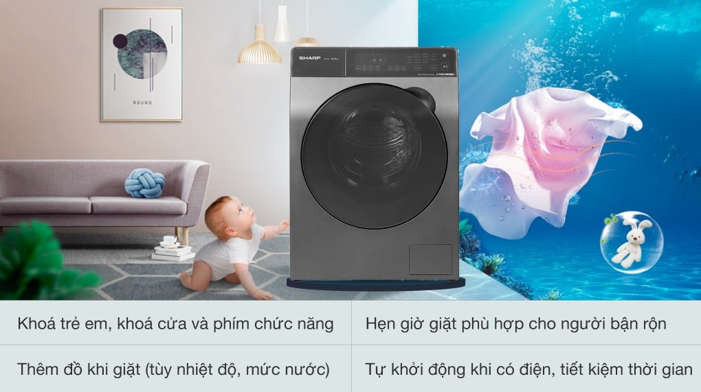 Máy giặt Sharp Inverter 12.5 Kg ES-FK1252PV-S