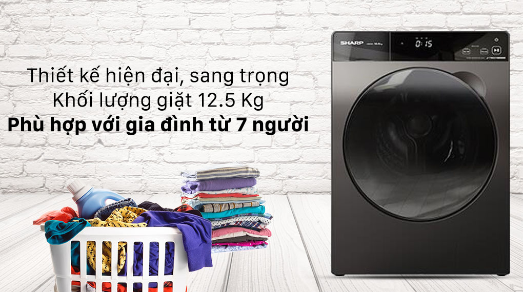 Máy giặt Sharp Inverter 12.5 Kg ES-FK1252PV-S - Thiết kế