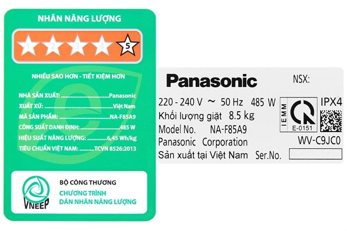 Máy giặt Panasonic 8.5 Kg NA-F85A9BRV Màu Đen