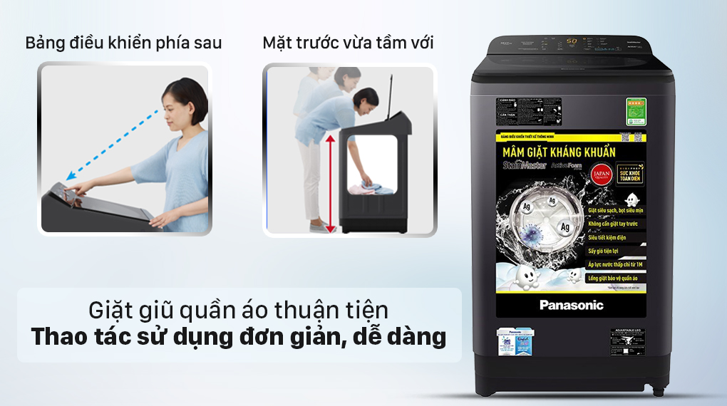 Máy giặt Panasonic 10 Kg NA-F100A9BRV - Mặt trước vừa tầm với dễ dàng lấy quần áo sau mỗi lần giặt với bảng điều khiển phía sau thao tác thuận tiện hơn