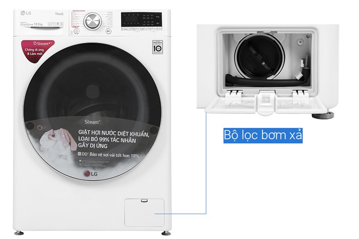 Máy giặt LG AI DD Inverter 10.5 kg FV1450S3W2 Màu Trắng