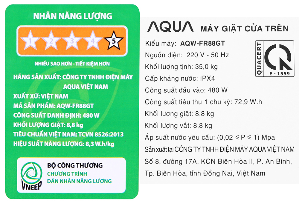 Máy giặt Aqua 8.8 KG AQW-FR88GT.BK chính hãng