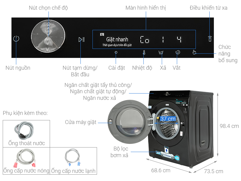 Máy giặt sấy Samsung Inverter giặt 21 kg - sấy 12 kg WD21T6500GV/SV