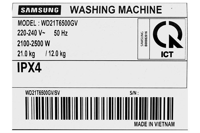 Máy giặt sấy Samsung Inverter giặt 21 kg - sấy 12 kg WD21T6500GV/SV Màu Đen