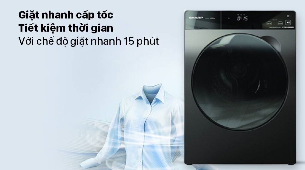 Máy giặt Sharp Inverter 12.5 Kg ES-FK1252SV-G - Chế độ giặt nhanh 15 phút
