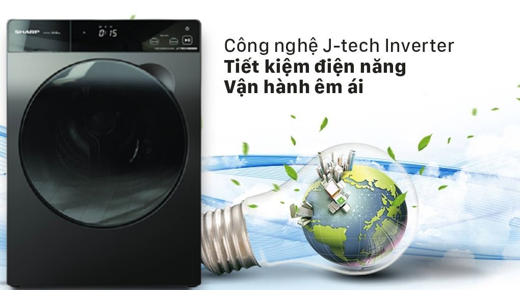 Máy giặt Sharp Inverter 12.5 Kg ES-FK1252SV-G - Công nghệ inverter tiết kiệm điện năng
