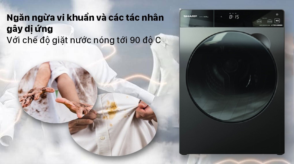 Máy giặt Sharp Inverter 9.5 Kg ES-FK954SV-G - Chế độ giặt nước nóng