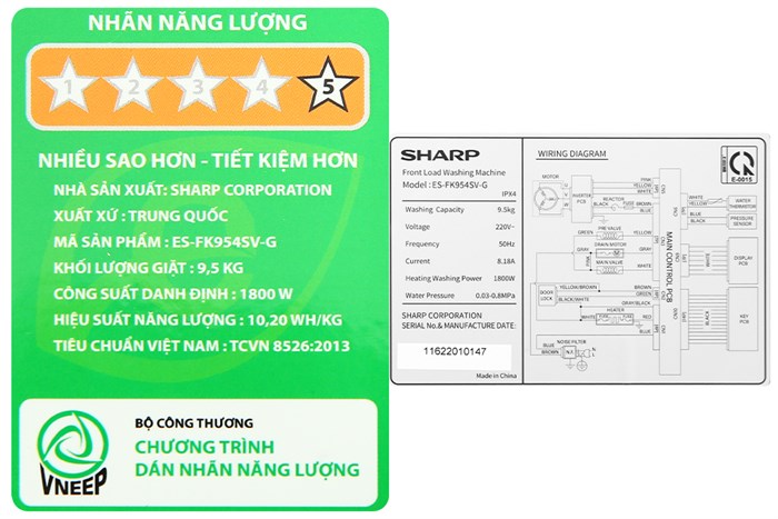 Máy giặt Sharp Inverter 9.5 Kg ES-FK954SV-G Màu Xám