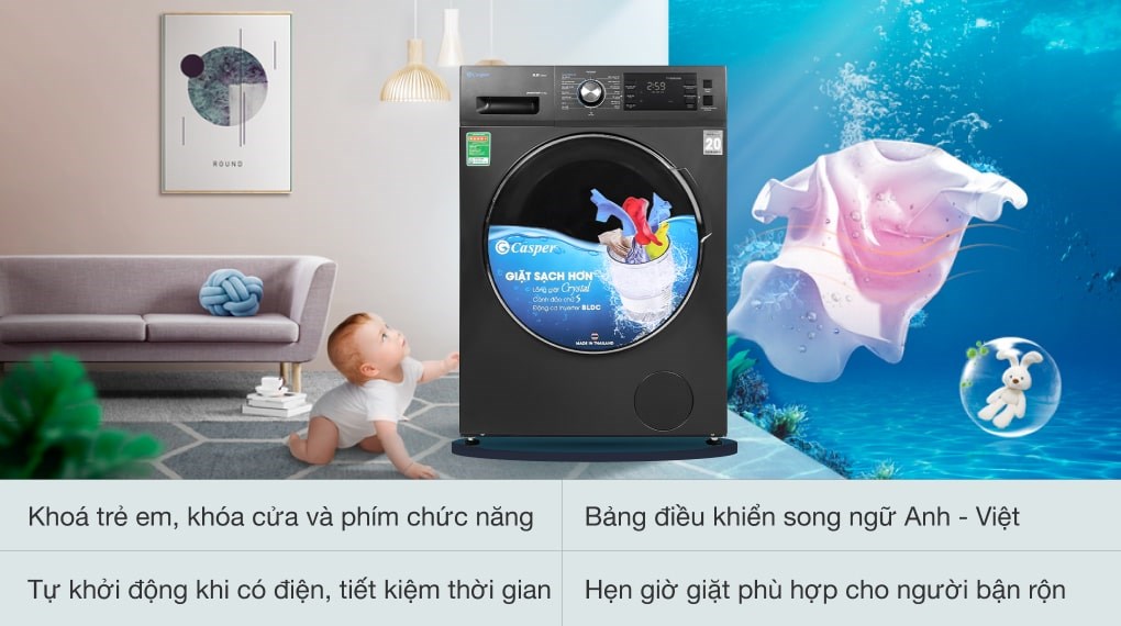 Máy giặt Casper Inverter 12.5 kg  WF-125I140BGB