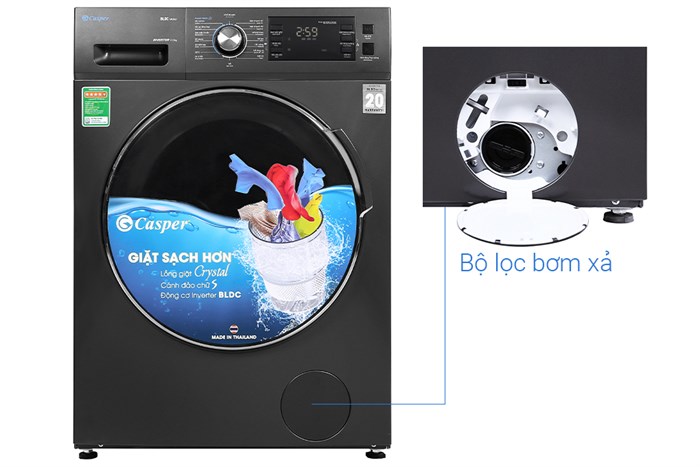 Máy giặt Casper Inverter 12.5 kg  WF-125I140BGB Màu Ghi