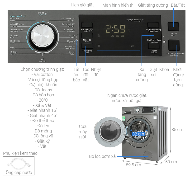 Máy giặt Casper Inverter 10.5 kg WF-105I150BGB