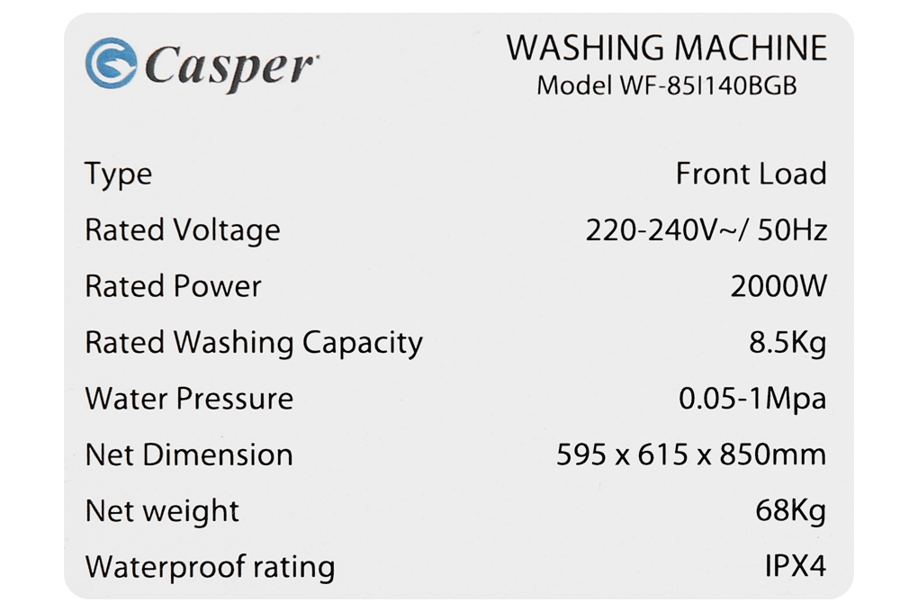 Mua máy giặt Casper Inverter 8.5 kg WF-85I140BGB