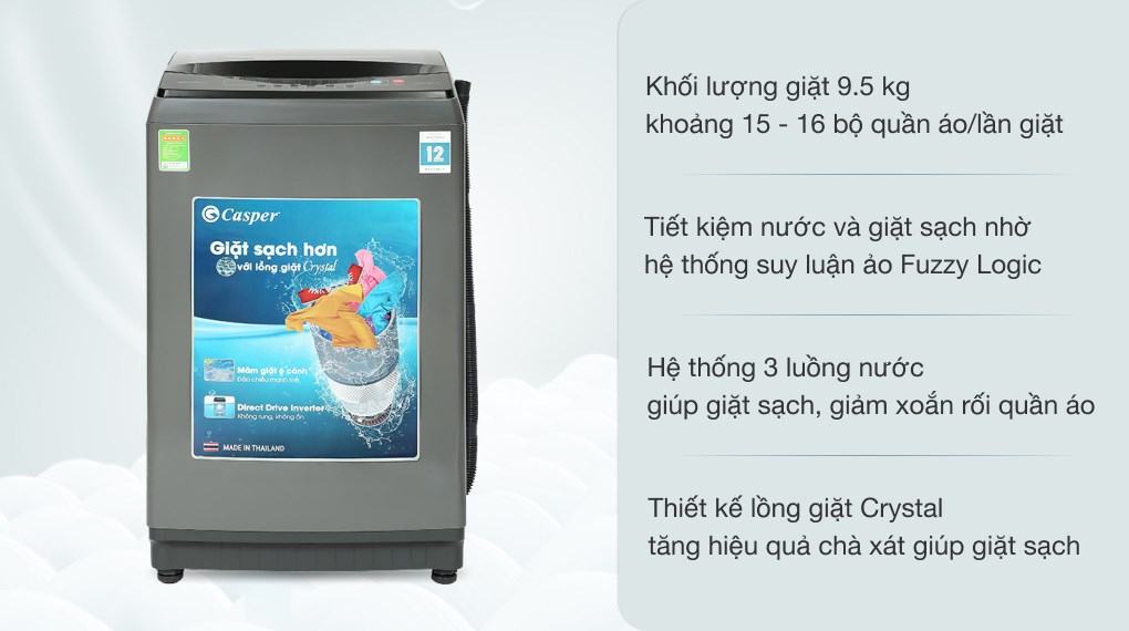 Máy giặt Casper Inverter 9.5 kg WT-95I68DGA