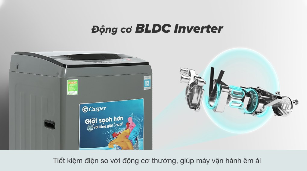 Máy giặt Casper Inverter 9.5 kg WT-95I68DGA - Tiết kiệm điện, hoạt động êm ái và bền bỉ với công nghệ Inverter