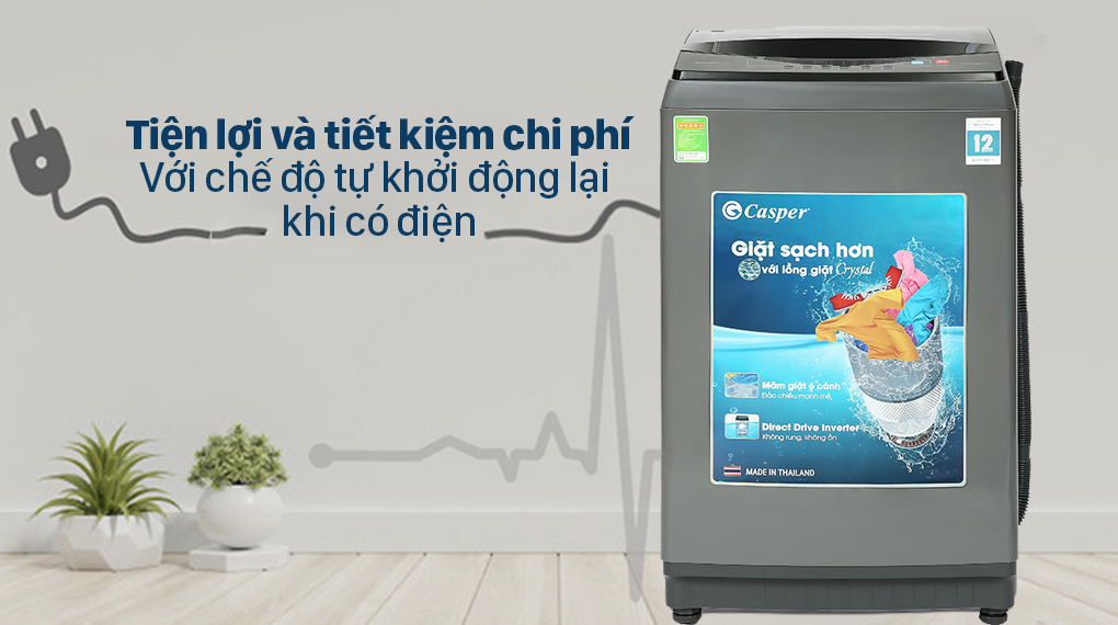 Máy giặt Casper Inverter 9.5 kg WT-95I68DGA - Tiện lợi và tiết kiệm chi phí với chế độ thông minh tự khởi động lại khi có điện