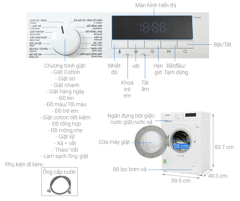 Máy giặt Samsung Inverter 8kg WW80T3020WW/SV