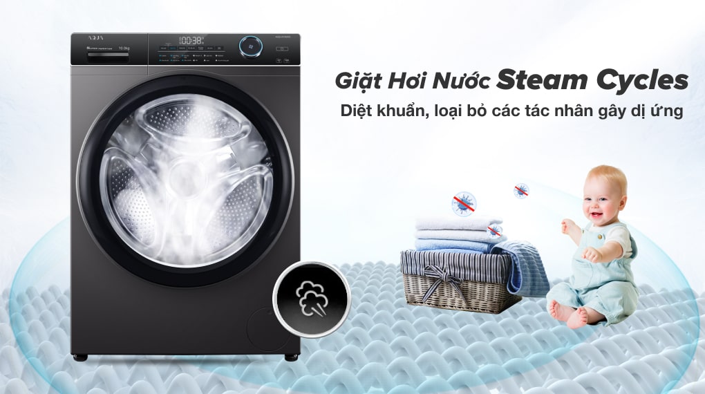 Diệt khuẩn, ngừa dị ứng, an toàn cho da nhạy cảm với công nghệ giặt hơi nước Steam Cycles Diệt khuẩn, ngừa dị ứng, an toàn cho da nhạy cảm với công nghệ giặt hơi nước Steam Cycles