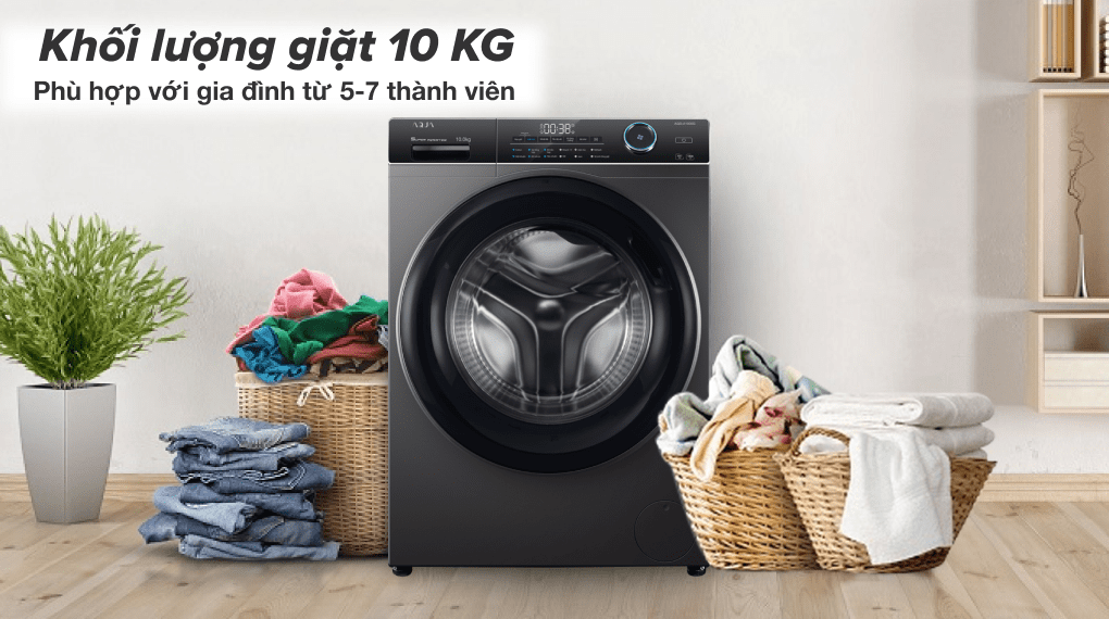 Khối lượng giặt 10kg phù hợp với gia đình từ 5-7 thành viên Khối lượng giặt 10kg phù hợp với gia đình từ 5-7 thành viên