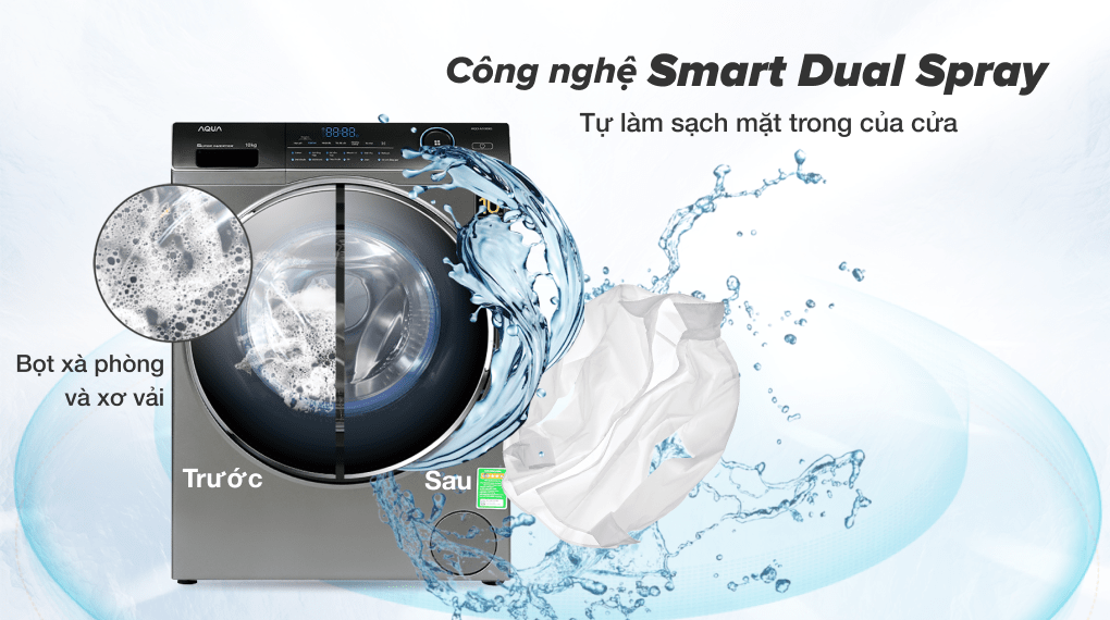 Máy giặt Aqua Inverter 10 KG AQD-A1000G S - Công nghệ Smart Dual Spray