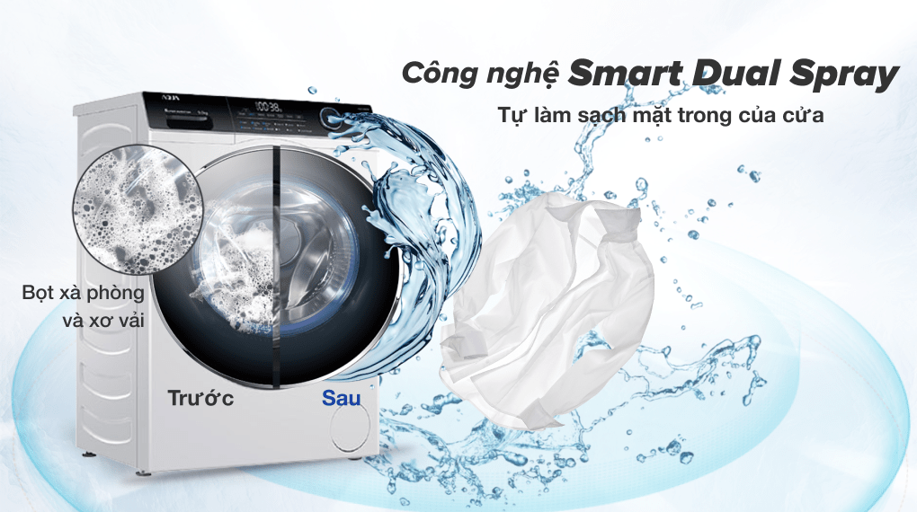 Loại bỏ bọt xà phòng và xơ vải còn sót lại nhờ công nghệ Smart Dual Spray Loại bỏ bọt xà phòng và xơ vải còn sót lại nhờ công nghệ Smart Dual Spray