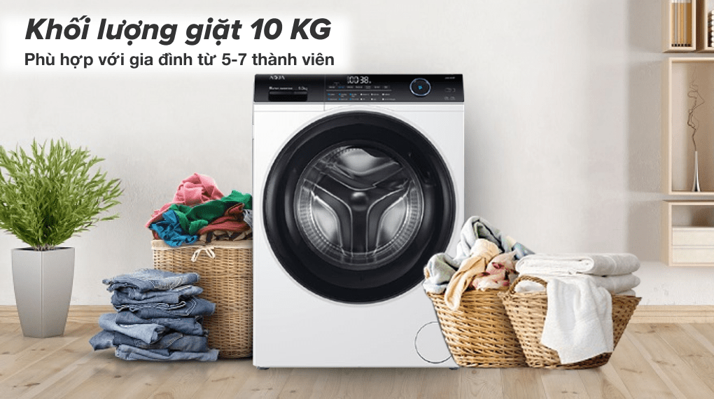 Khối lượng giặt 10kg phù hợp với gia đình từ 5-7 thành viên Khối lượng giặt 10kg phù hợp với gia đình từ 5-7 thành viên