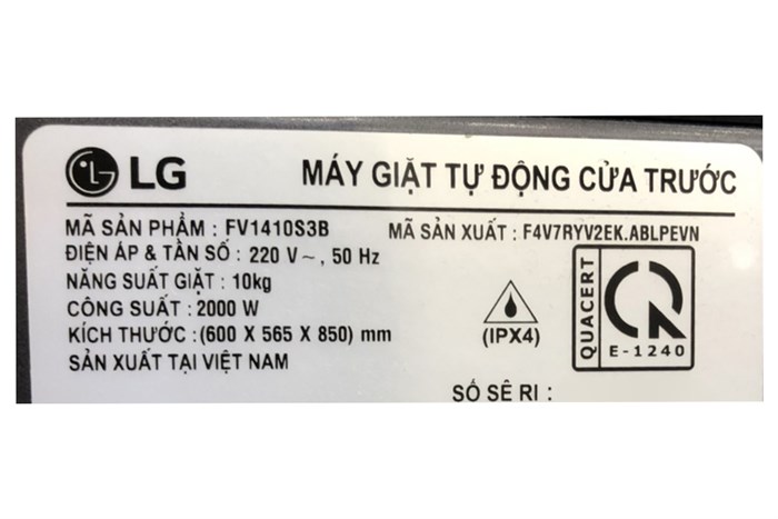 Máy giặt LG AI DD Inverter 10 kg FV1410S3B Màu Đen