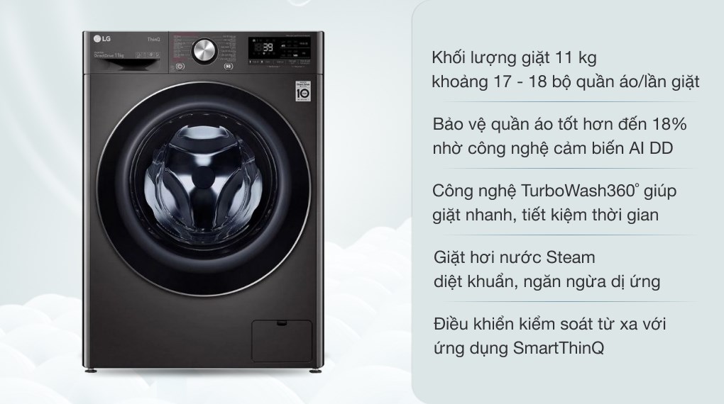Máy giặt LG Inverter 11 kg FV1411S3B - giá tốt, có trả góp