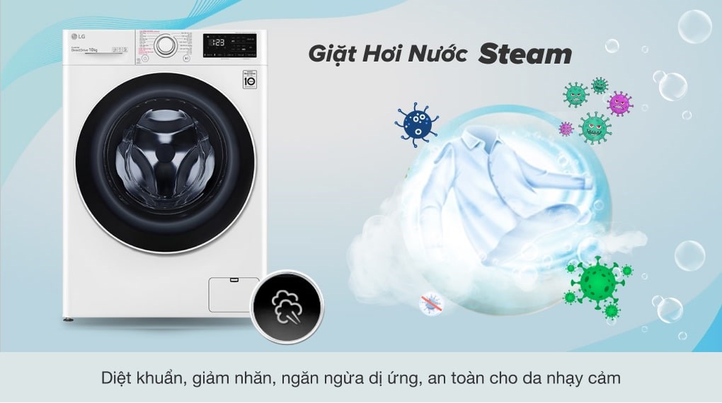Máy giặt LG Inverter 10kg FV1410S5W - Máy làm sạch bằng hơi nước