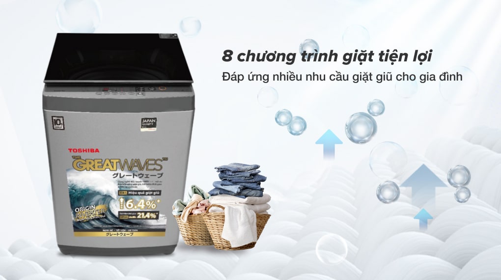 Máy giặt Toshiba Inverter 12 kg AW-DUK1300KV(SG) - 8 chương trình giặt tiện lợi