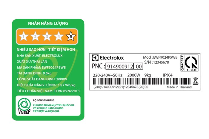 Máy giặt Electrolux UltimateCare 500 Inverter 9 kg EWF9024P5WB Màu Trắng