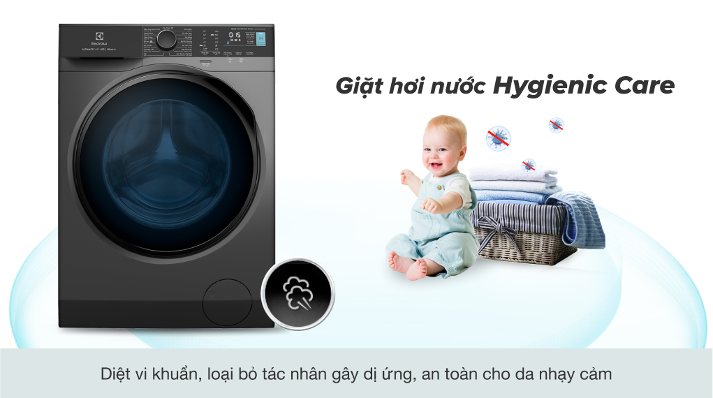 Máy giặt Electrolux Inverter 9 kg EWF9024P5SB - Tiêu diệu vi khuẩn bằng hơi nước với công nghệ HygienicCare