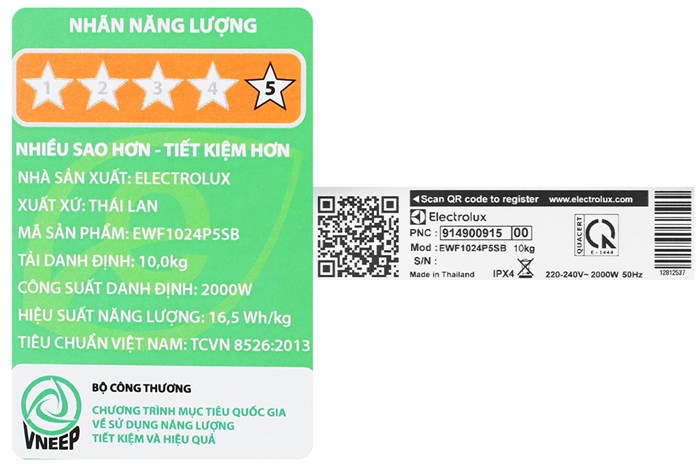 Máy giặt Electrolux UltimateCare 500 Inverter 10 kg EWF1024P5SB Màu Xám