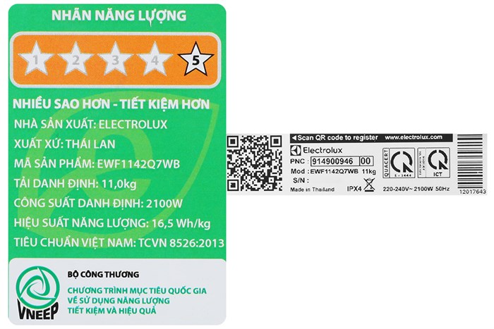 Máy giặt Electrolux UltimateCare 700 Inverter 11 kg EWF1142Q7WB Màu Bạc